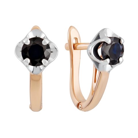 Серьги из красного золота 585 с сапфиром, ср. вес 2,95г