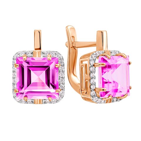 Серьги из красного золота 585 с топазами, ср. вес 4,49г