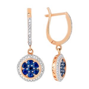 Серьги из красного золота 585 с сапфирами, ср. вес 4,63г