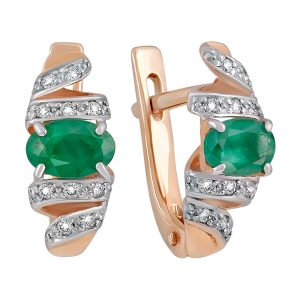 Серьги из красного золота 585 с изумрудами, ср. вес 2,98г