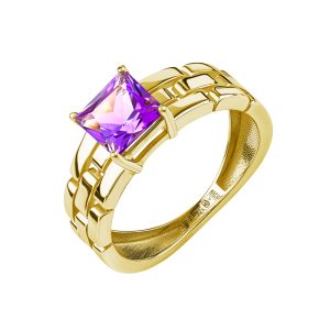 Кольцо из жёлтого золота 585 с аметистом, ср. вес 2,54г