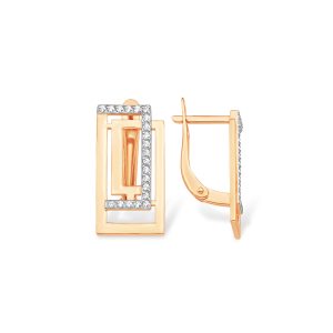 Серьги из красного золота 585 с фианитами, ср. вес 3,33г
