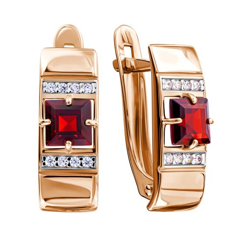 Серьги из красного золота 585 с гранатами, ср. вес 2,21г
