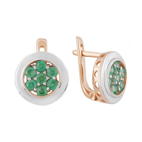 Серьги из красного золота 585 с изумрудом и фианитом, ср. вес 4,03г