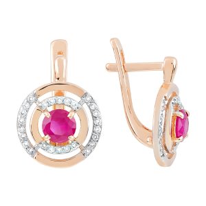 Серьги из красного золота 585 с рубинами, ср. вес 3,2г