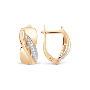 Серьги из красного золота 585 с фианитами, ср. вес 2,73г