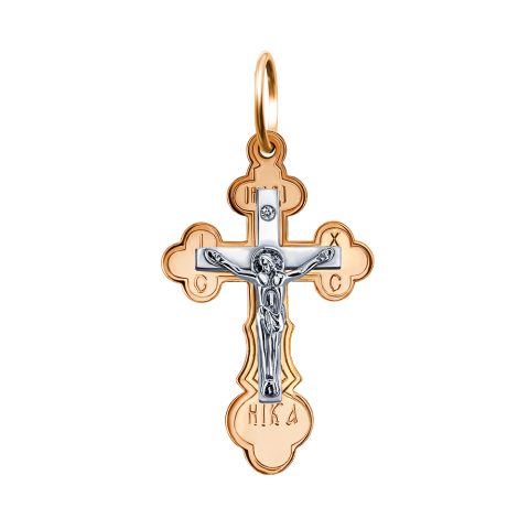 Крест из красного золота 585 с фианитом, ср. вес 1,84г