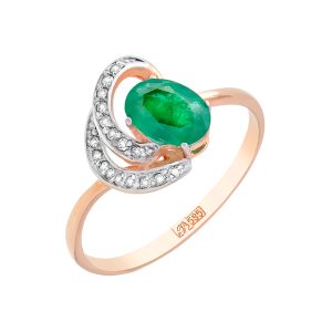 Кольцо из красного золота 585 с изумрудом, ср. вес 1,62г