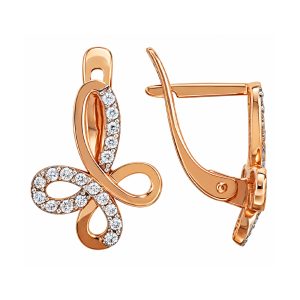 Серьги из красного золота 585 с бриллиантами, ср. вес 3,06г