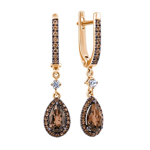 Серьги из красного золота 585 с раухтопазами, ср. вес 2,72г