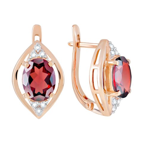 Серьги из красного золота 585 с гранатом и фианитом, ср. вес 5,38г