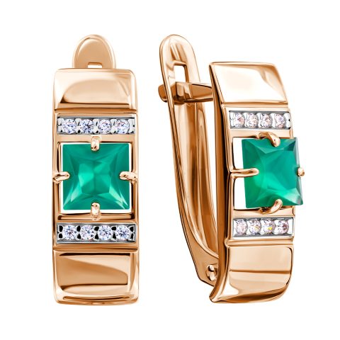 Серьги из красного золота 585 с ониксами, ср. вес 2,18г