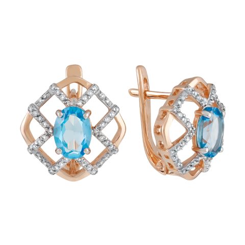 Серьги из красного золота 585 с топазом и фианитом, ср. вес 4,59г