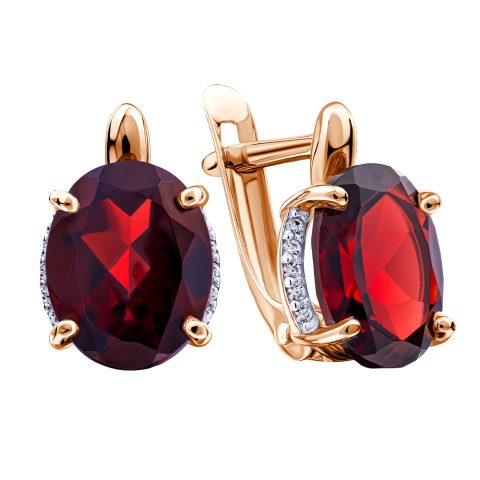 Серьги из золота 585 с гранатами, ср. вес 2,34г