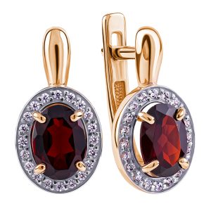 Серьги из красного золота 585 с гранатами, ср. вес 2,89г