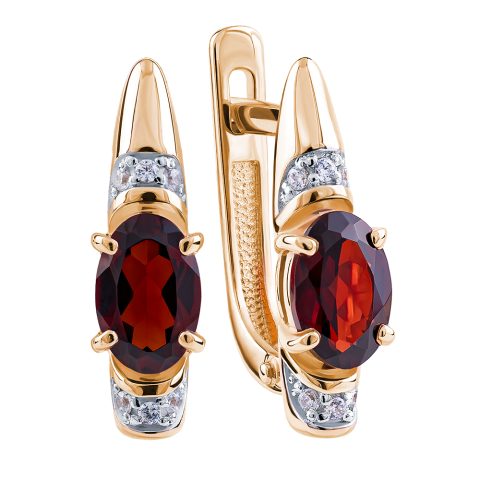 Серьги из красного золота 585 с гранатами, ср. вес 2,17г