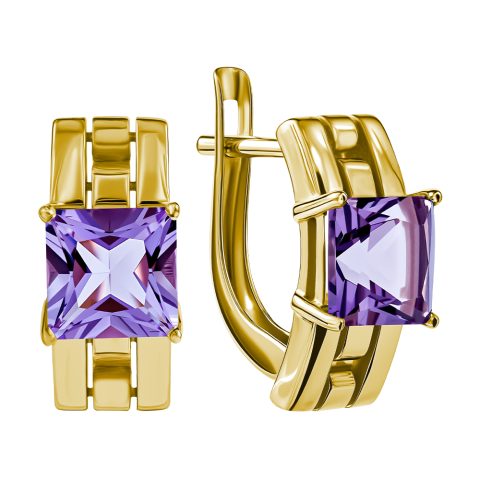 Серьги из жёлтого золота 585 с аметистами, ср. вес 3,28г