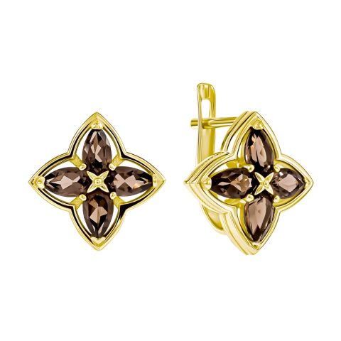 Серьги из жёлтого золота 585 с раухтопазами, ср. вес 4,16г